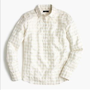 J. Crew Gold Metallic Checkered Plaid Popover Top